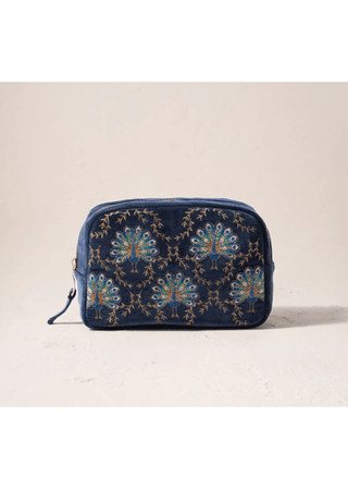 Elizabeth Scarlett Botanical Peacock Makeup Bag Indigo - MMJs Fashion