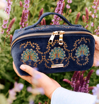 Elizabeth Scarlett Botanical Peacock Open Flat Makeup Bag Indigo - MMJs Fashion