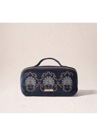 Elizabeth Scarlett Botanical Peacock Open Flat Makeup Bag Indigo - MMJs Fashion