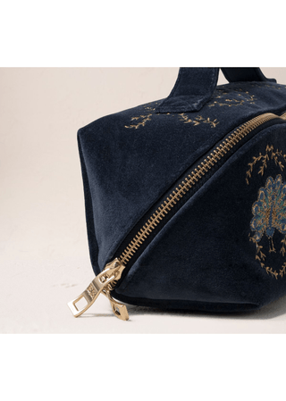 Elizabeth Scarlett Botanical Peacock Open Flat Makeup Bag Indigo - MMJs Fashion