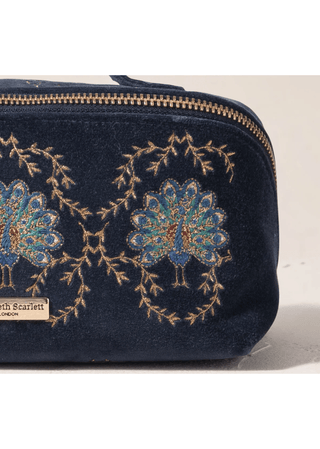 Elizabeth Scarlett Botanical Peacock Open Flat Makeup Bag Indigo - MMJs Fashion