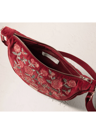 Elizabeth Scarlett Camellia Romance Velvet Crossbody Sling Bag Cranberry - MMJs Fashion