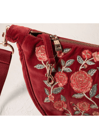 Elizabeth Scarlett Camellia Romance Velvet Crossbody Sling Bag Cranberry - MMJs Fashion