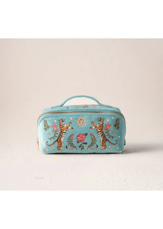 Elizabeth Scarlett Celestial Tigers Velvet Open Flat Makeup Bag Turquoise - MMJs Fashion
