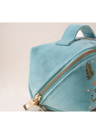 Elizabeth Scarlett Celestial Tigers Velvet Open Flat Makeup Bag Turquoise - MMJs Fashion