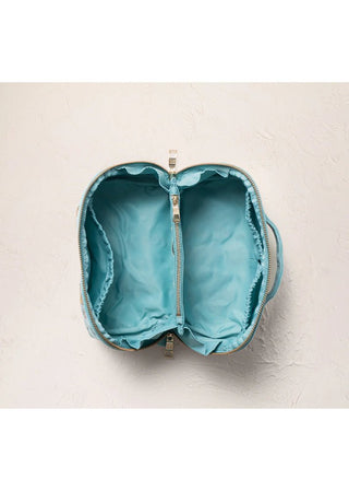 Elizabeth Scarlett Celestial Tigers Velvet Open Flat Makeup Bag Turquoise - MMJs Fashion