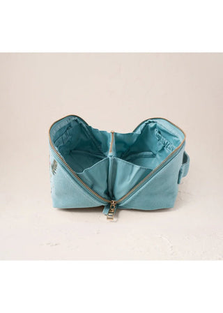 Elizabeth Scarlett Celestial Tigers Velvet Open Flat Makeup Bag Turquoise - MMJs Fashion