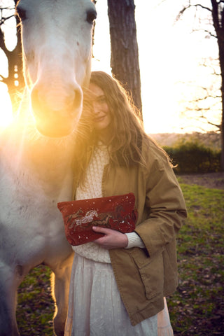 Elizabeth Scarlett Celestial Wild Horses Everyday Pouch Terracotta - MMJs Fashion