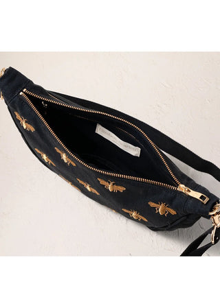 Elizabeth Scarlett Honey Bee Canvas Crossbody Sling Bag Charcoal - MMJs Fashion