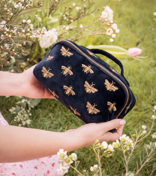 Elizabeth Scarlett Honey Bee Open Flat Makeup Bag Charcoal - MMJs Fashion