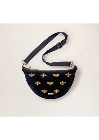 Elizabeth Scarlett Honey Bee Velvet Crossbody Sling Bag Charcoal - MMJs Fashion