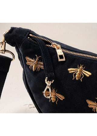 Elizabeth Scarlett Honey Bee Velvet Crossbody Sling Bag Charcoal - MMJs Fashion