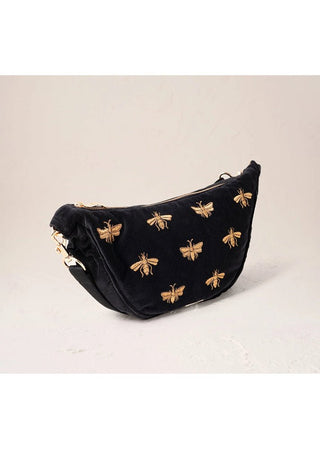 Elizabeth Scarlett Honey Bee Velvet Crossbody Sling Bag Charcoal - MMJs Fashion