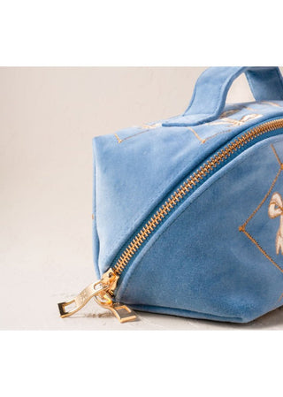 Elizabeth Scarlett Lattice Bows Open Flat Makeup Bag Dusky Blue - MMJs Fashion