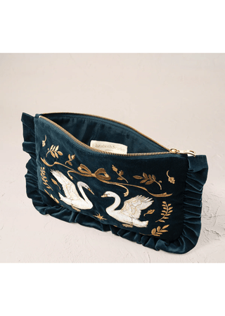Elizabeth Scarlett Majestic Swans Frill Pouch Navy - MMJs Fashion