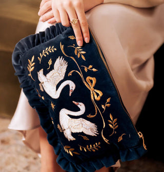 Elizabeth Scarlett Majestic Swans Frill Pouch Navy - MMJs Fashion