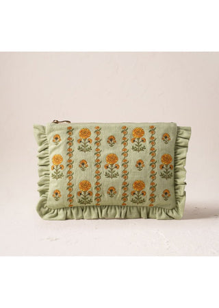 Elizabeth Scarlett Marigolds Frill Pouch Celadon Green - MMJs Fashion