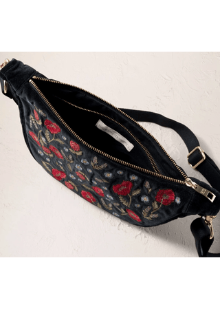Elizabeth Scarlett Poppy Meadow Velvet Crossbody Sling Bag Charcoal - MMJs Fashion