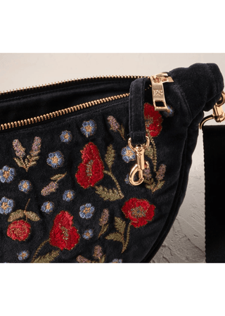 Elizabeth Scarlett Poppy Meadow Velvet Crossbody Sling Bag Charcoal - MMJs Fashion
