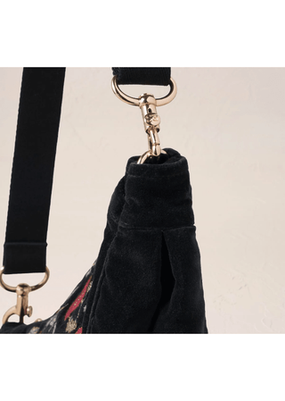 Elizabeth Scarlett Poppy Meadow Velvet Crossbody Sling Bag Charcoal - MMJs Fashion
