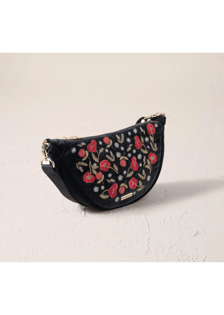 Elizabeth Scarlett Poppy Meadow Velvet Crossbody Sling Bag Charcoal - MMJs Fashion