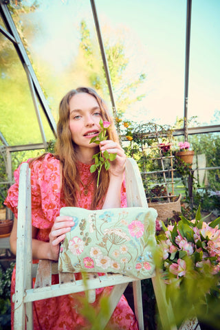 Elizabeth Scarlett Pressed Flowers Everyday Pouch Sage - MMJs Fashion