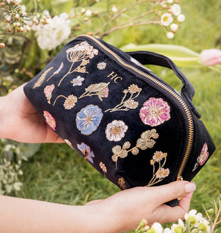 Elizabeth Scarlett Pressed Flowers Open Flat Makeup Bag Charcoal - MMJs Fashion