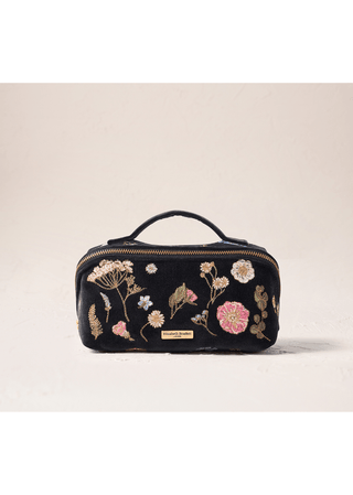 Elizabeth Scarlett Pressed Flowers Open Flat Makeup Bag Charcoal - MMJs Fashion