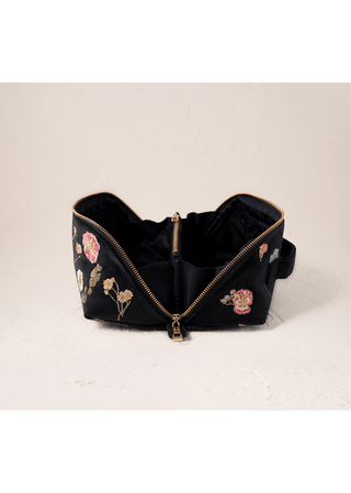 Elizabeth Scarlett Pressed Flowers Open Flat Makeup Bag Charcoal - MMJs Fashion