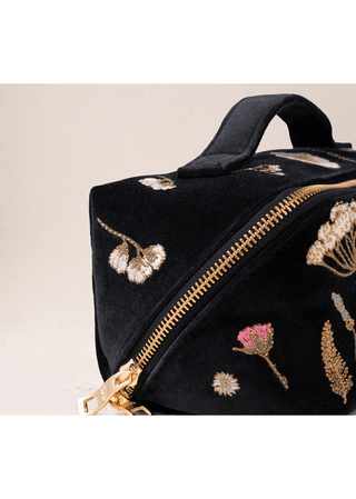 Elizabeth Scarlett Pressed Flowers Open Flat Makeup Bag Charcoal - MMJs Fashion