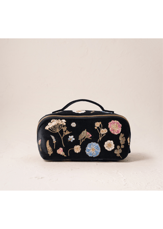 Elizabeth Scarlett Pressed Flowers Open Flat Makeup Bag Charcoal - MMJs Fashion