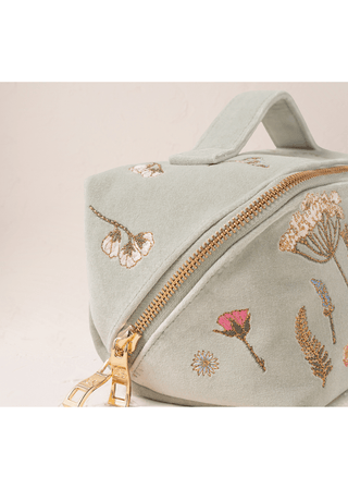 Elizabeth Scarlett Pressed Flowers Open Flat Makeup Bag Sage - MMJs Fashion