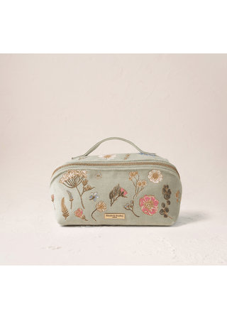Elizabeth Scarlett Pressed Flowers Open Flat Makeup Bag Sage - MMJs Fashion