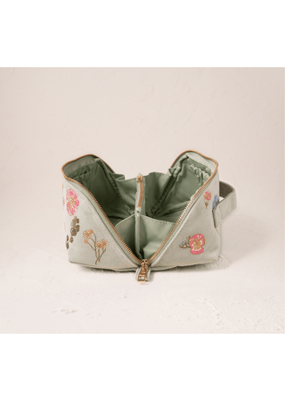 Elizabeth Scarlett Pressed Flowers Open Flat Makeup Bag Sage - MMJs Fashion