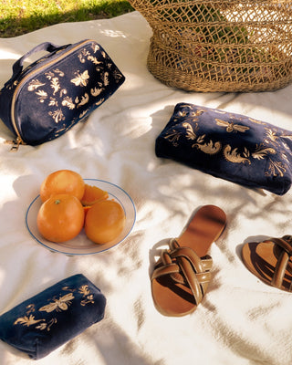 Elizabeth Scarlett Provençal Bee Open Flat Makeup Bag Navy - MMJs Fashion