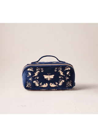 Elizabeth Scarlett Provençal Bee Open Flat Makeup Bag Navy - MMJs Fashion