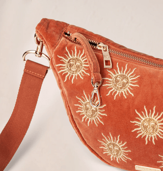 Elizabeth Scarlett Sun Goddess Velvet Crossbody Sling Bag Rust - MMJs Fashion