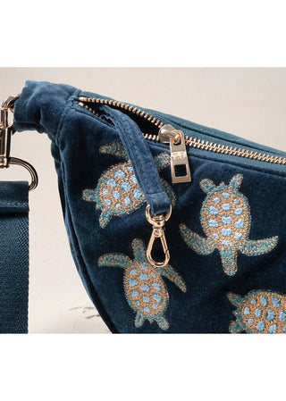 Elizabeth Scarlett Turtle Conservation Velvet Crossbody Sling Bag Marine Navy - MMJs Fashion