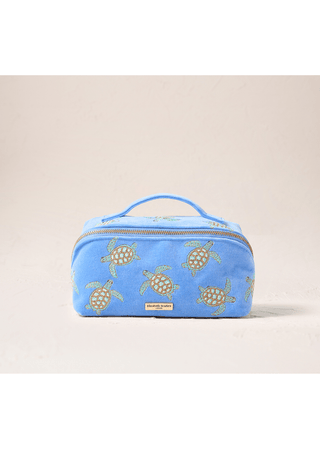 Elizabeth Scarlett Turtle Conservation Velvet Open Flat Makeup Bag Blue - MMJs Fashion