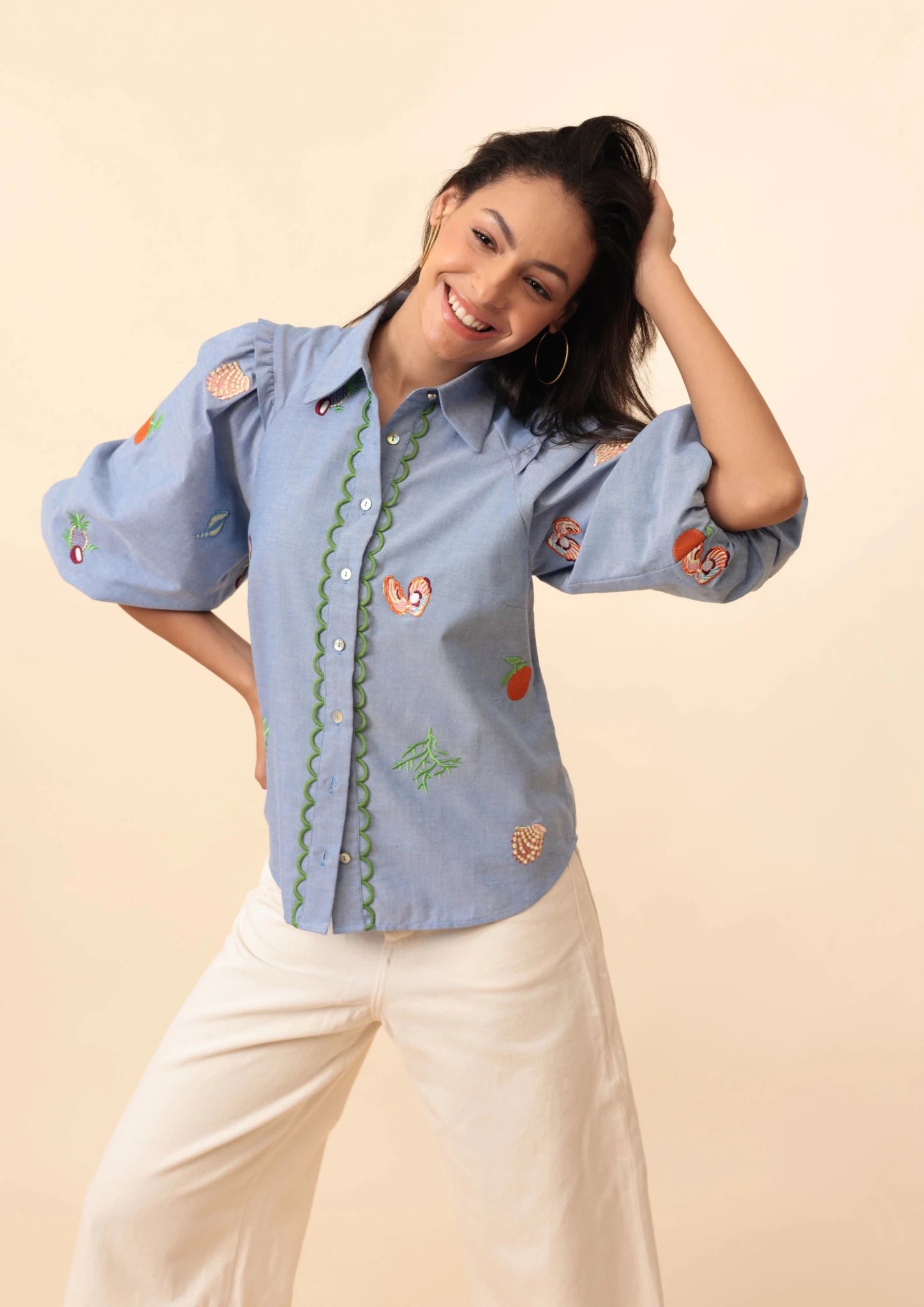 miccooo☆blue embroidery blouse Bead detail blouse - Kids | MANGO Romania
