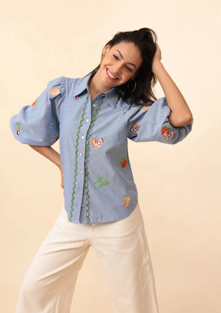 Emily Lovelock Embroidered Blouse Blue Edie - MMJs Fashion