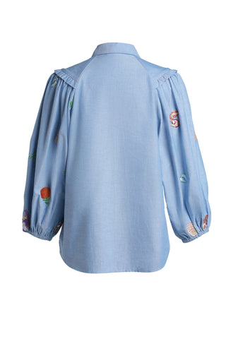 Emily Lovelock Embroidered Blouse Blue Edie - MMJs Fashion