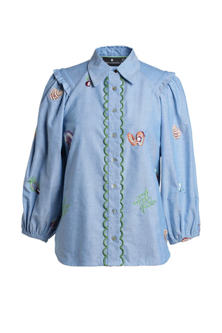 Emily Lovelock Embroidered Blouse Blue Edie - MMJs Fashion
