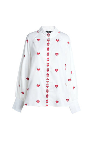 Emily Lovelock Embroidered Hearts Blouse White Mona - MMJs Fashion