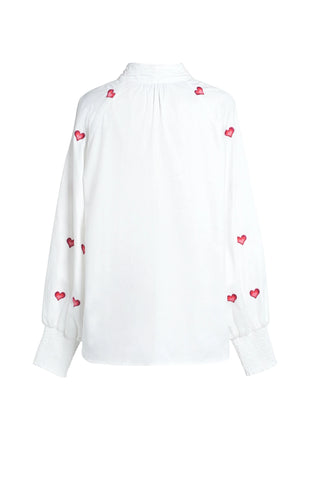 Emily Lovelock Embroidered Hearts Blouse White Mona - MMJs Fashion