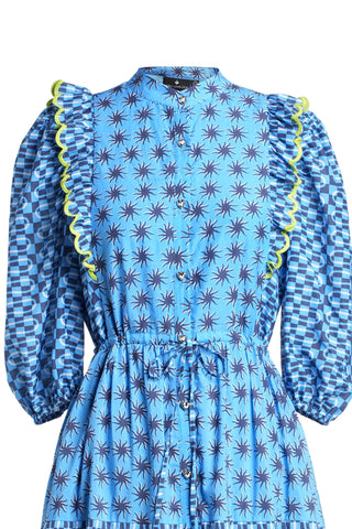 Emily Lovelock Mixed Print Dress Blue Sabrina - MMJs Fashion