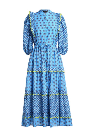 Emily Lovelock Mixed Print Dress Blue Sabrina - MMJs Fashion