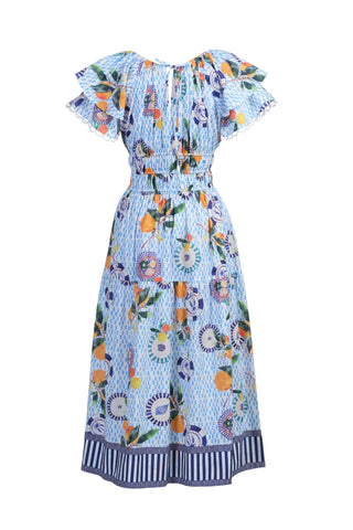 Emily Lovelock Orange Midi Print Dress Blue Valentina - MMJs Fashion