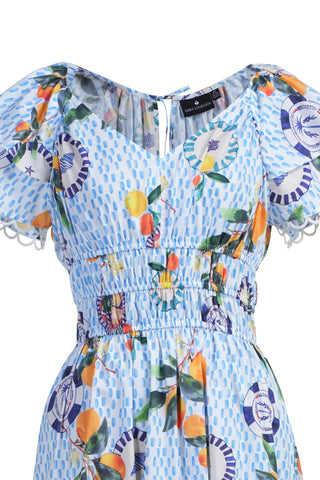 Emily Lovelock Orange Midi Print Dress Blue Valentina - MMJs Fashion