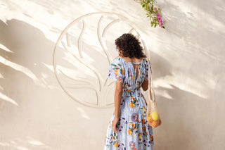 Emily Lovelock Orange Midi Print Dress Blue Valentina - MMJs Fashion